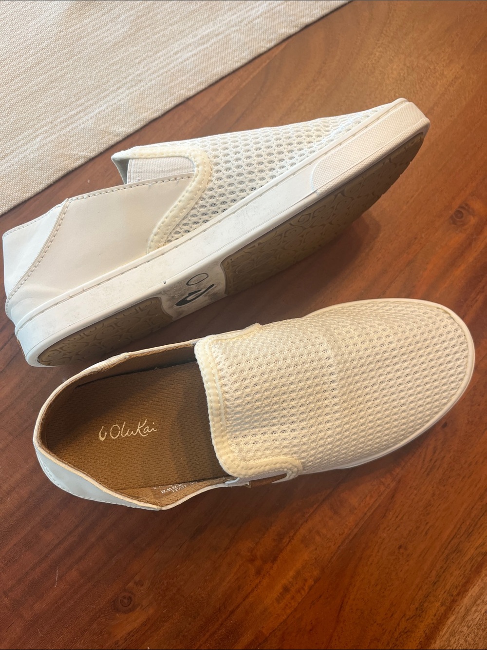OluKai Women's White Mesh Slip-On Sneakers - Lightweight Casual
